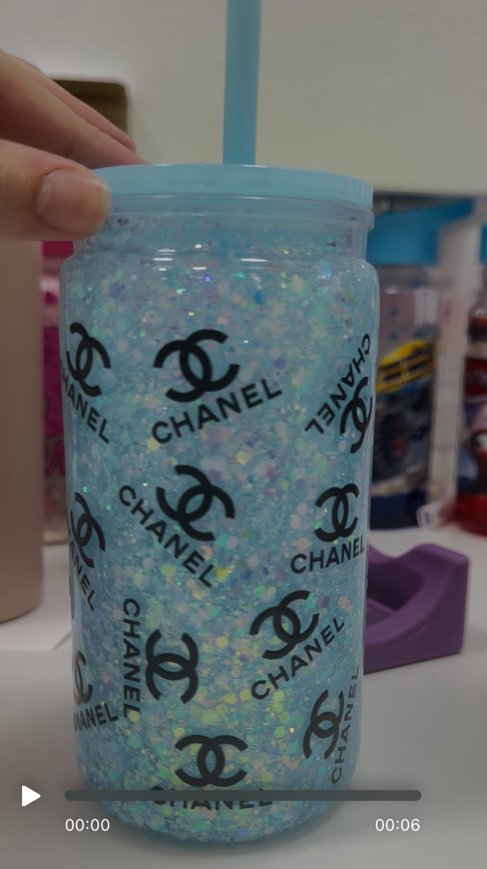 Acrylic blue channel snowglobe tumbler