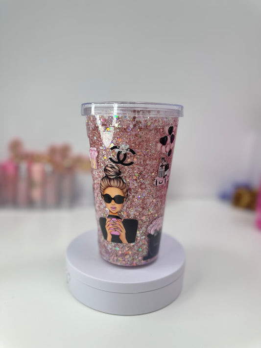 Channel inspired snowglobe acrylic tumbler 16oz stadium cup