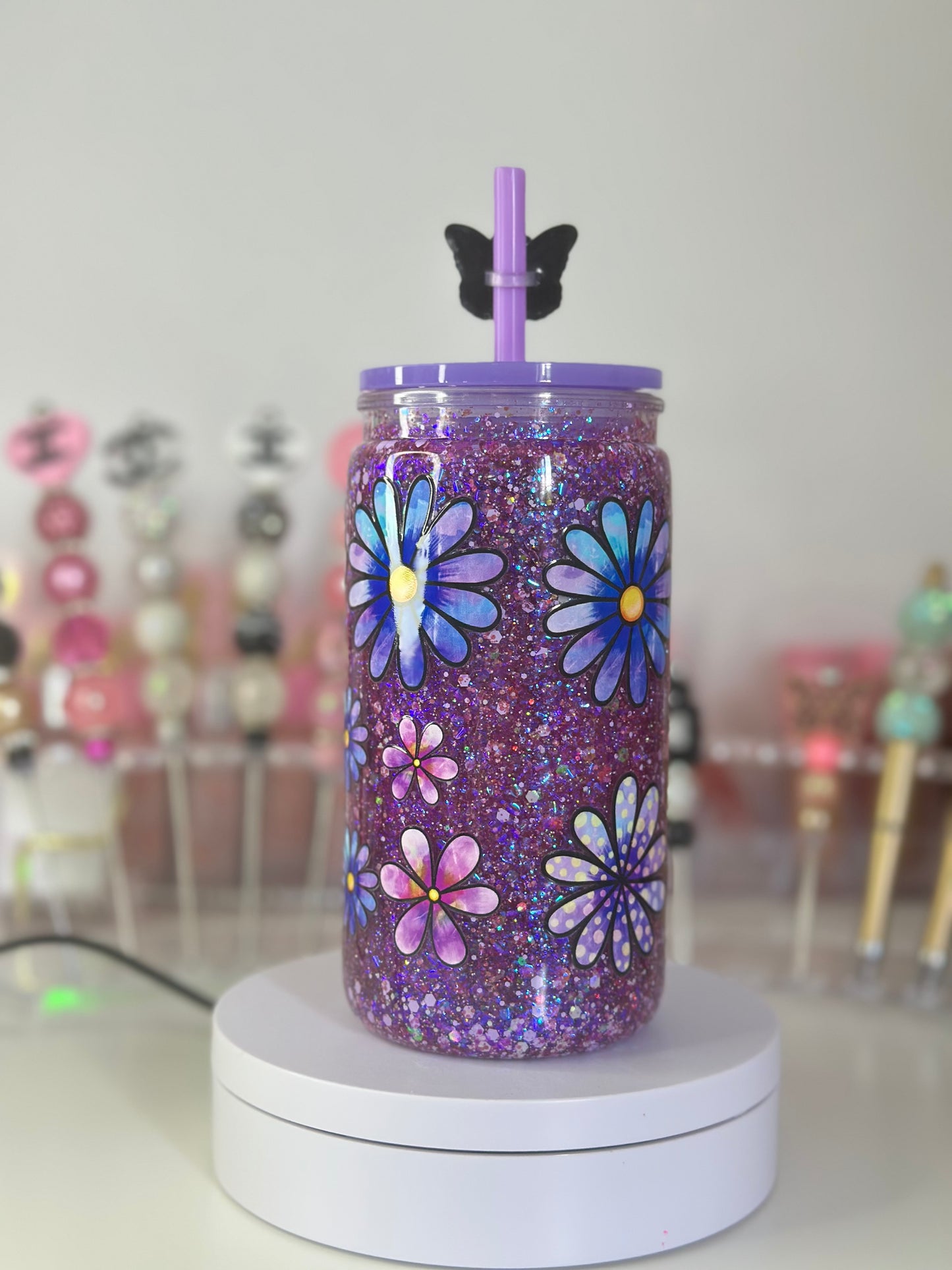 Purple snow globe acrylic cup