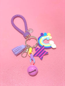 Rainbow key chain with braided leather strap