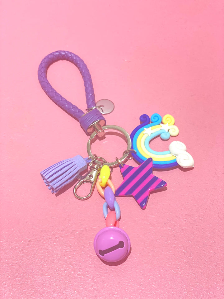 Rainbow key chain with braided leather strap