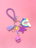 Rainbow key chain with braided leather strap