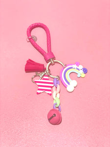 Rainbow key chain with braided leather strap