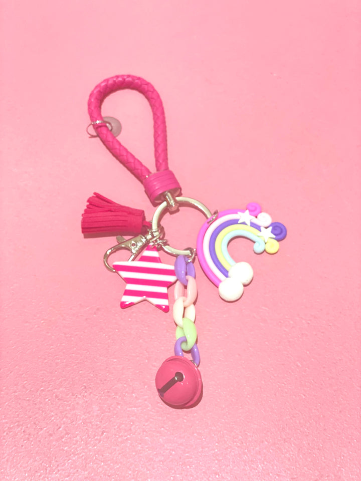 Rainbow key chain with braided leather strap