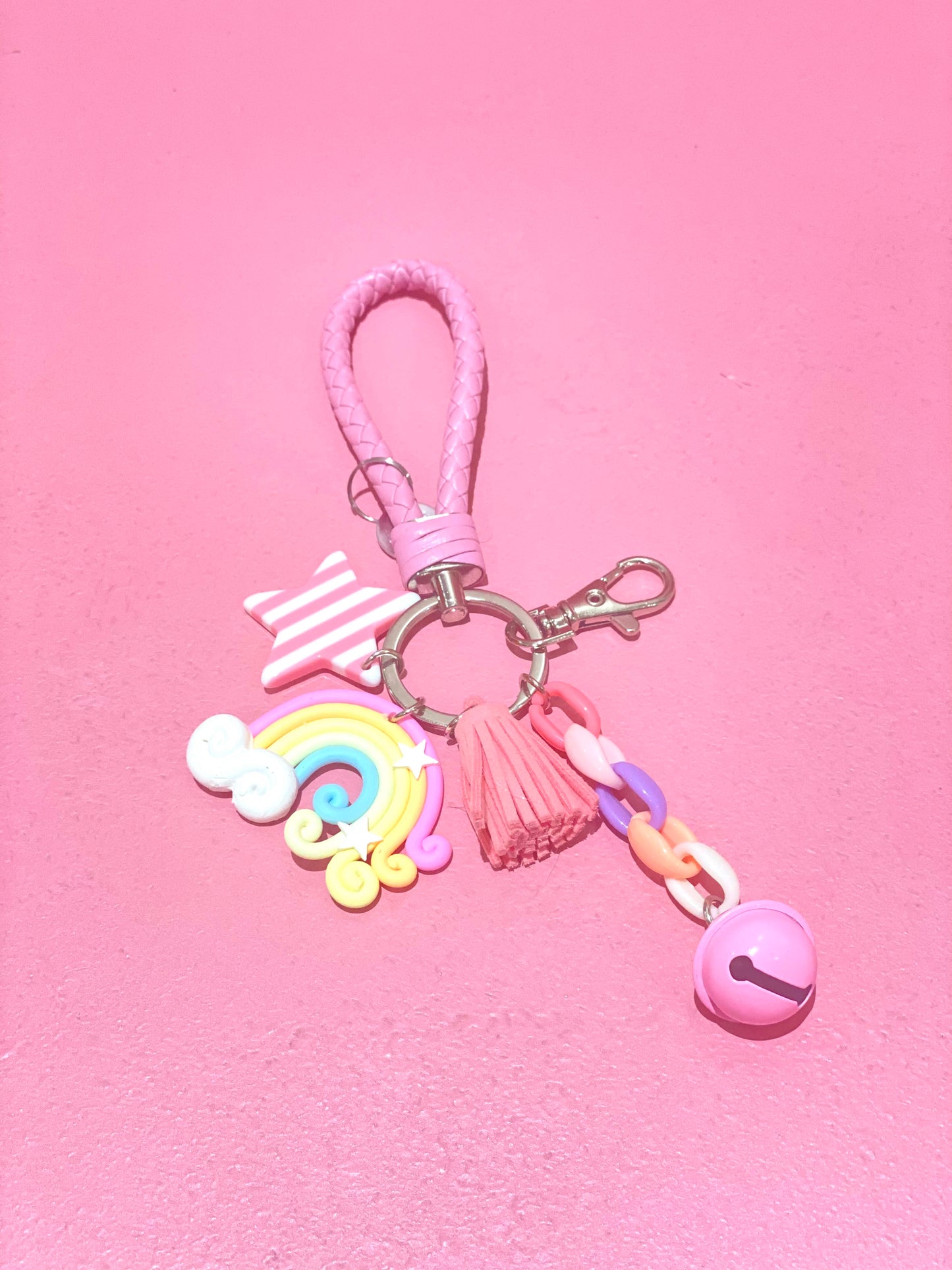 Rainbow key chain with braided leather strap