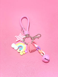 Rainbow key chain with braided leather strap