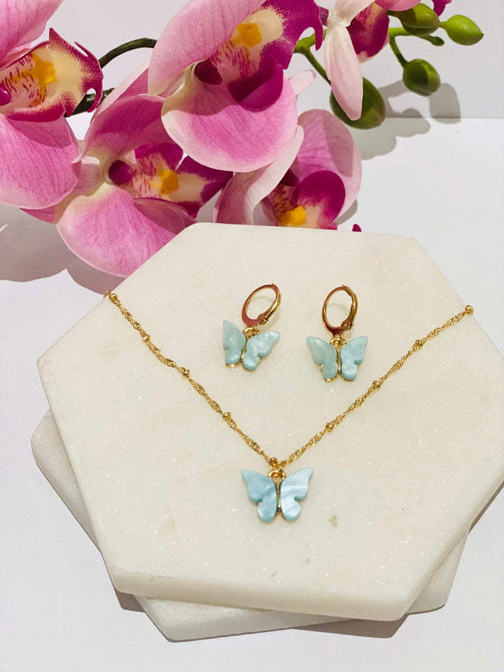 Butterfly necklace and earrings set